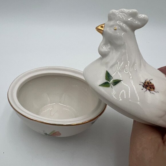 Grace's Teaware Fine Porcelain Chicken Sugar Bowl Trinket dish bees Leaves Insec - Picture 5 of 11